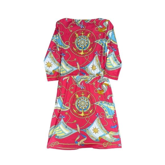 J. Mclaughlin Marianne Catalina Cloth Drop Waist Dress Pink Nautical Print M - Picture 2 of 10